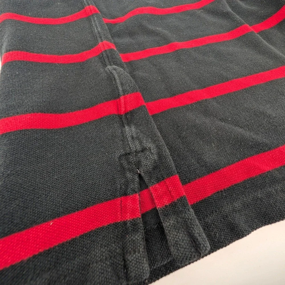 Polo Ralph Lauren Rugby Shirt Striped Crest Long Sleeve‎ Black Red Kids L 16/18